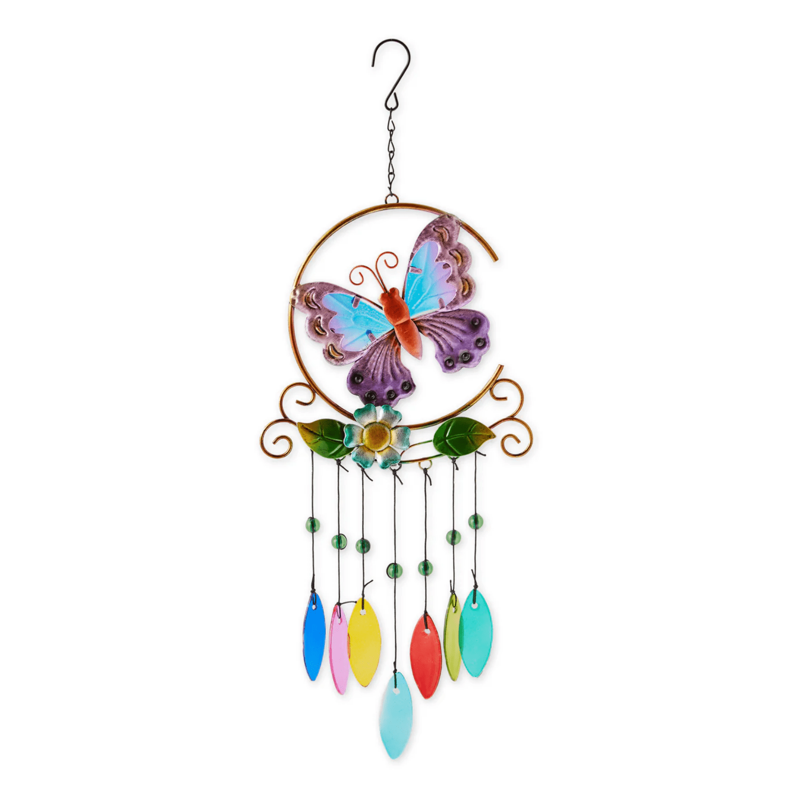 Glass Leaves Wind Chimes - Butterfly Iron Ornament - Saunni Bee - Garden Art
