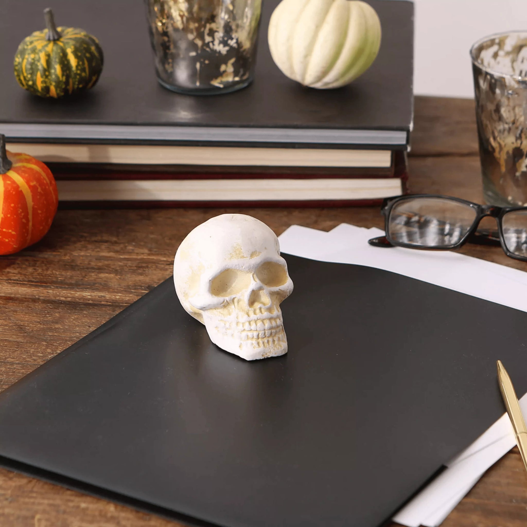 Human Skull Cast Iron Paper Weight - Saunni Bee - Halloween