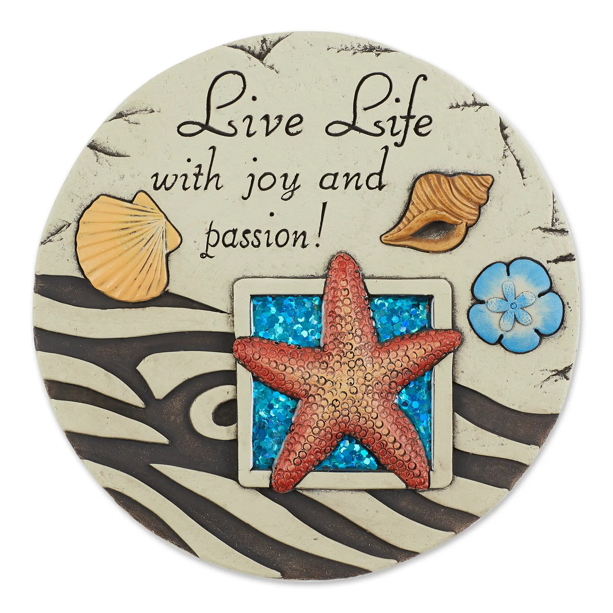 Live Life with Joy and Passion cement stepping stone on white background
