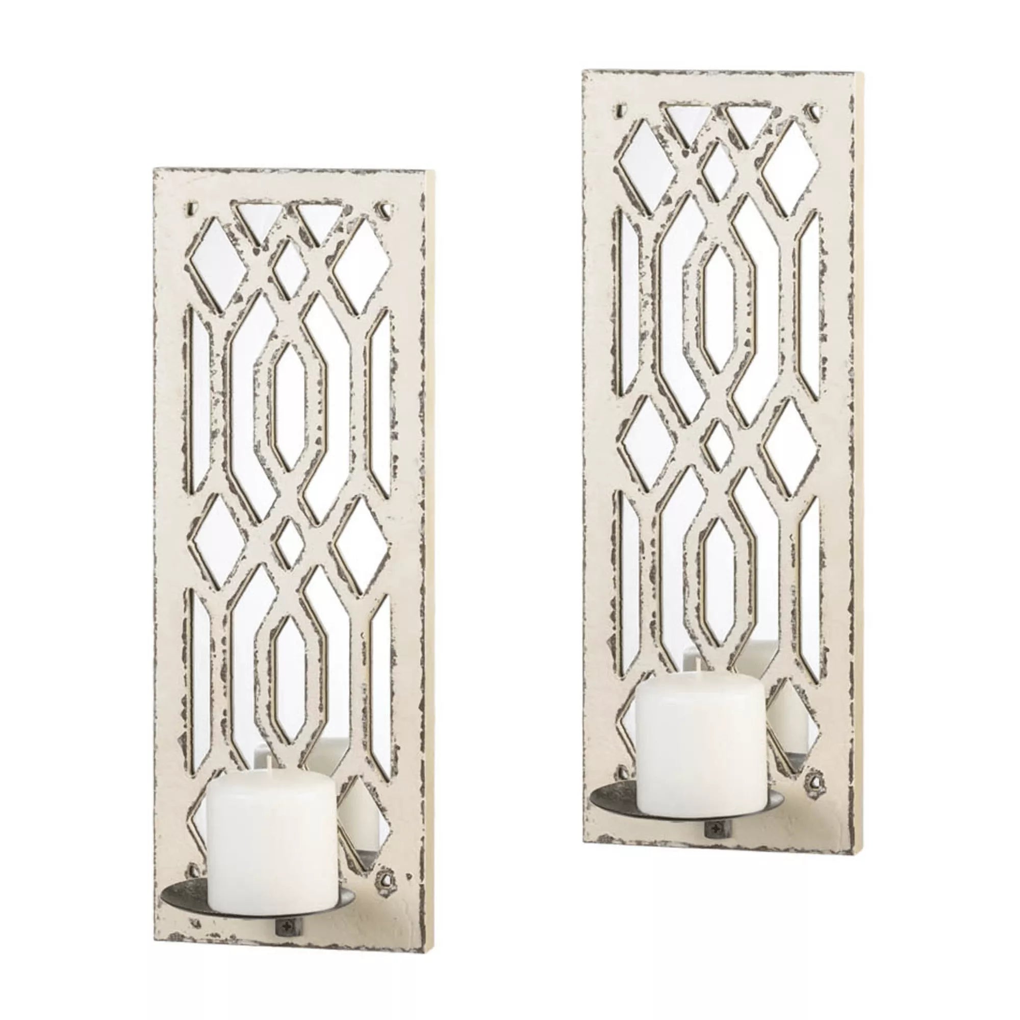 Mirrored Wall Candle Sconces Set of 2 on white background