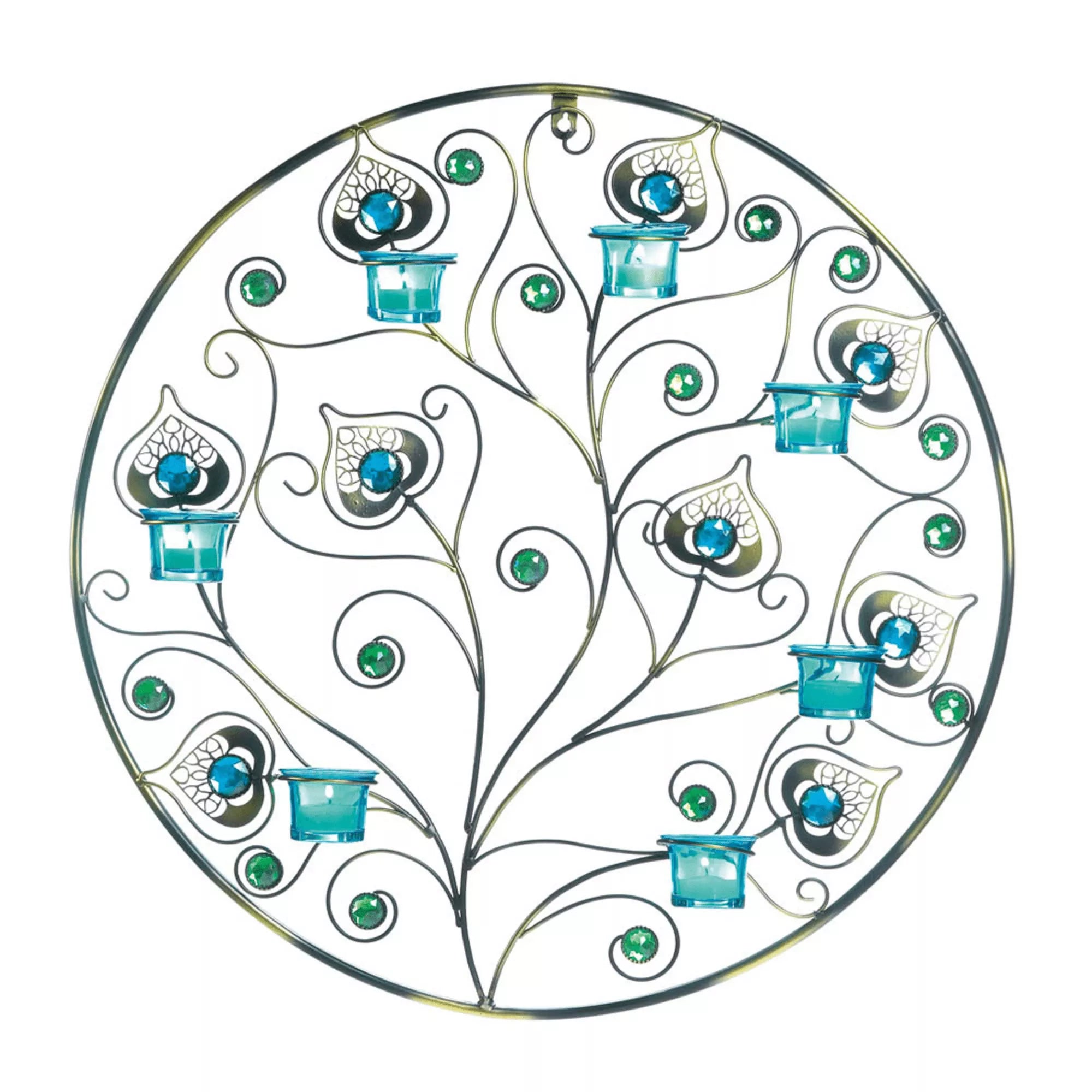 Peacock Plumes Circular Wall Sconce - Saunni Bee - Wall Candle Sconce