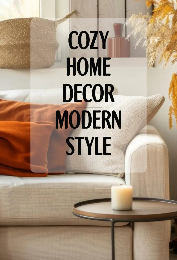 Cozy living room with a beige sofa, decorative pillows, and a small table with a candle.