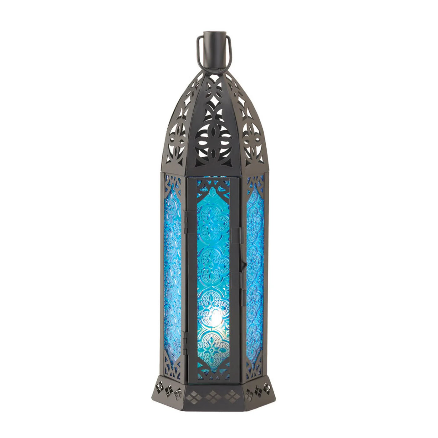 Decorative lantern with blue interior on a white background
