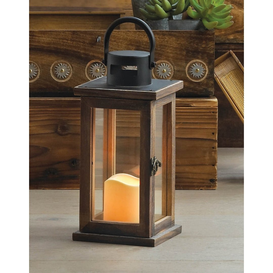 Lodge Wooden Lantern w/LED Candle - Saunni Bee - Lantern