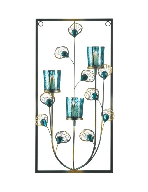 Peacock Three Candle Wall Sconce - Saunni Bee - Lighting
