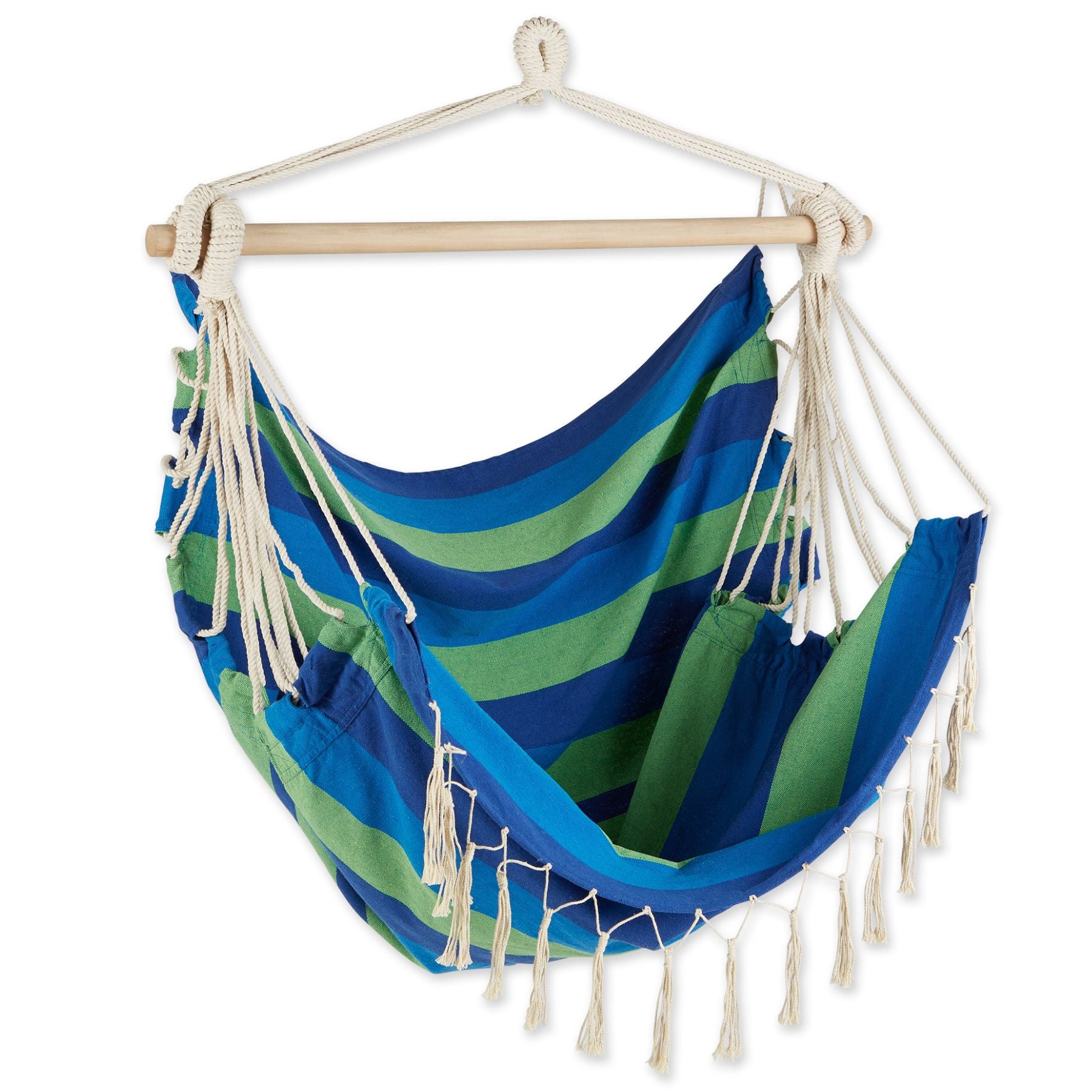 Blue Lagoon Stripped Hammock Chair with Fringe Trim