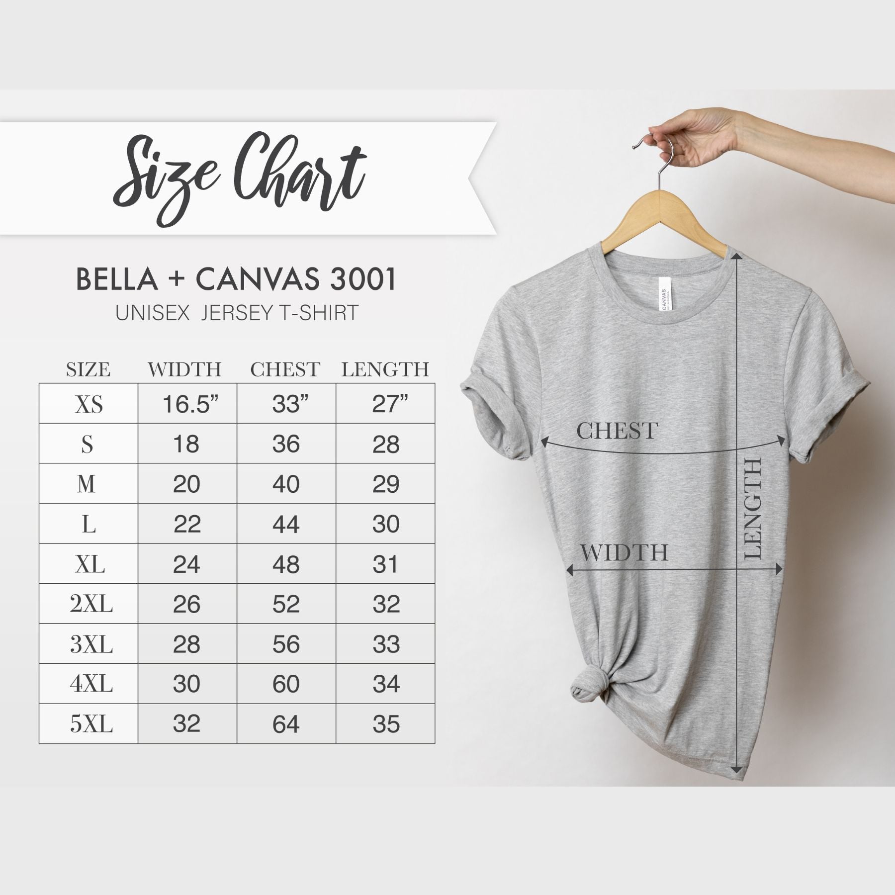 Bella-Canvas-3001-T-Shirt-size-chart