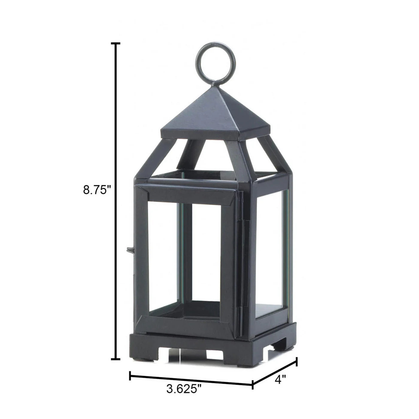 Black lantern with dimensions on a white background