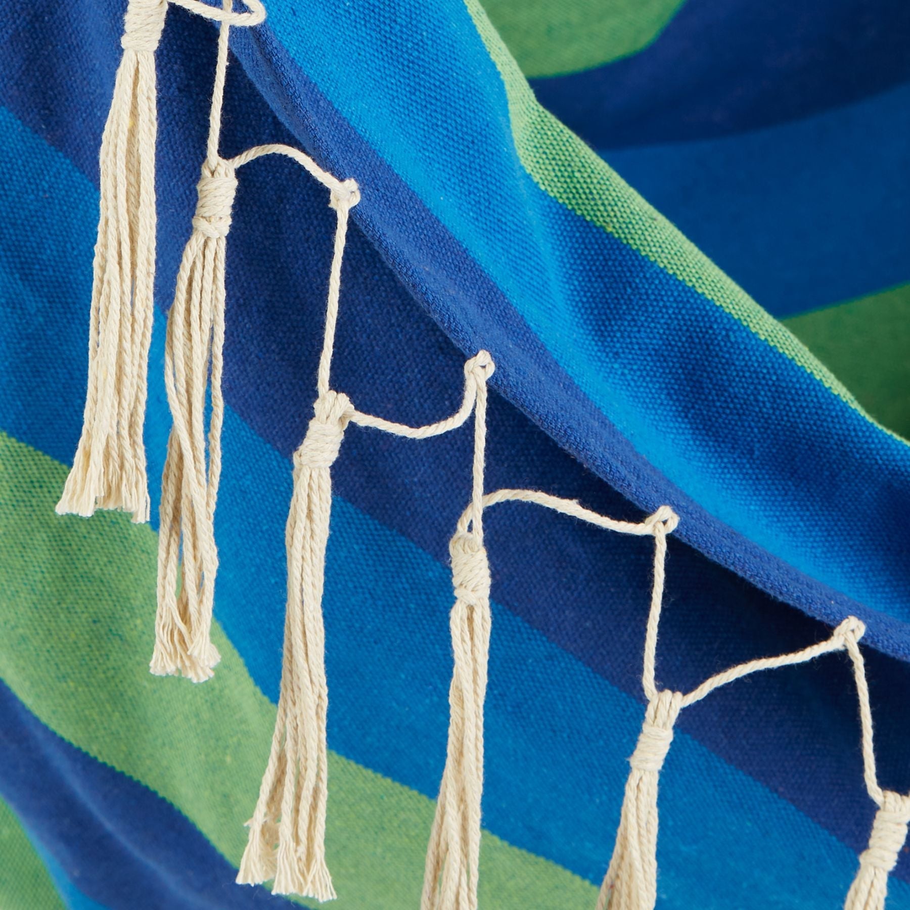 Blue Lagoon Stripped Hammock Chair with Fringe Trim - Saunni Bee - Hammock