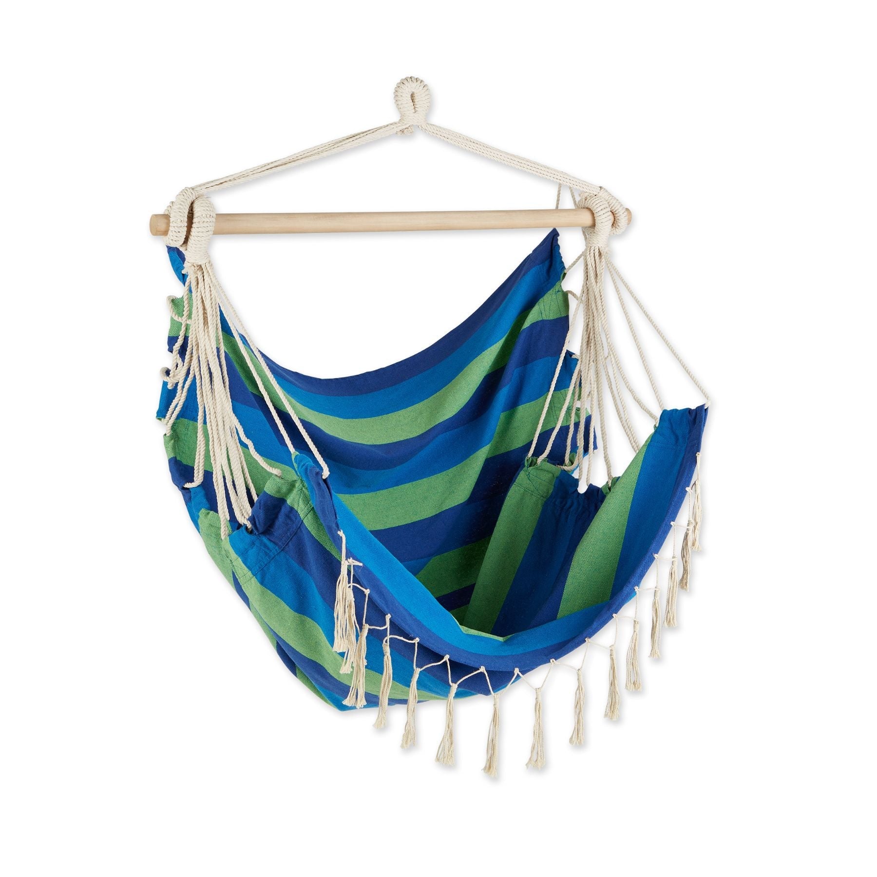 Blue Lagoon Stripped Hammock Chair with Fringe Trim - Saunni Bee - Hammock