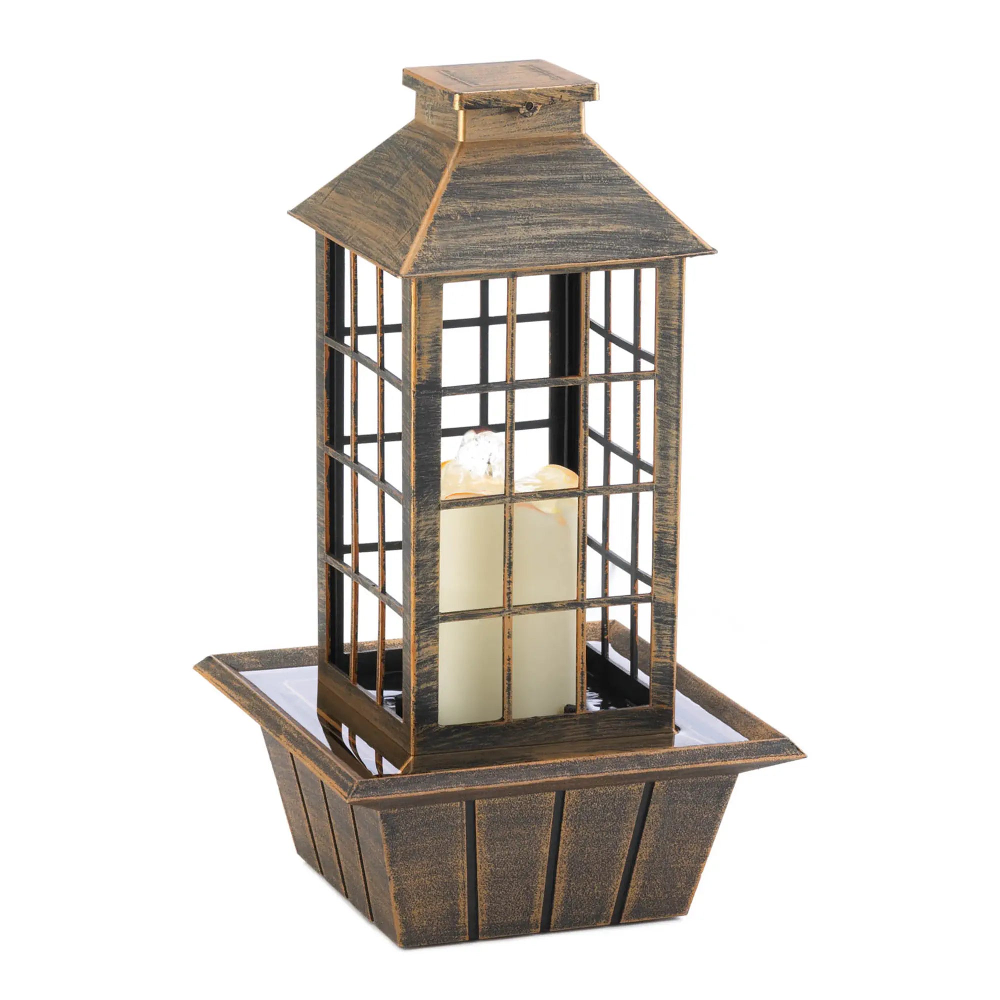 Decorative lantern tabletop fountain with LED on a white background
