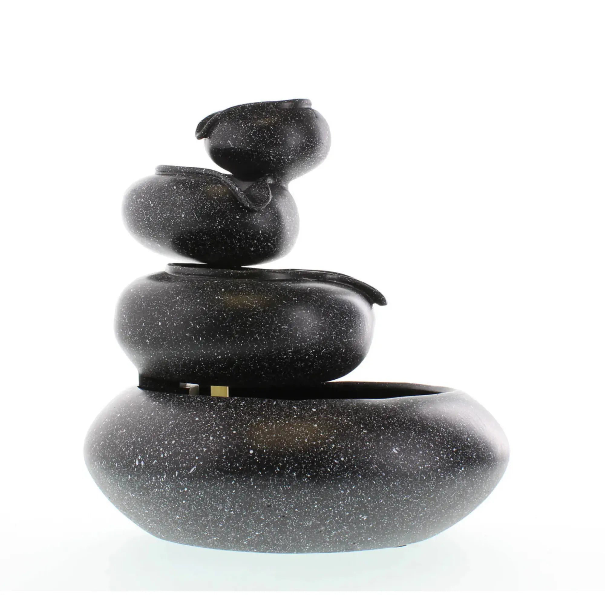 Four-tier indoor tabletop fountain with granite finish, cascading water bowls