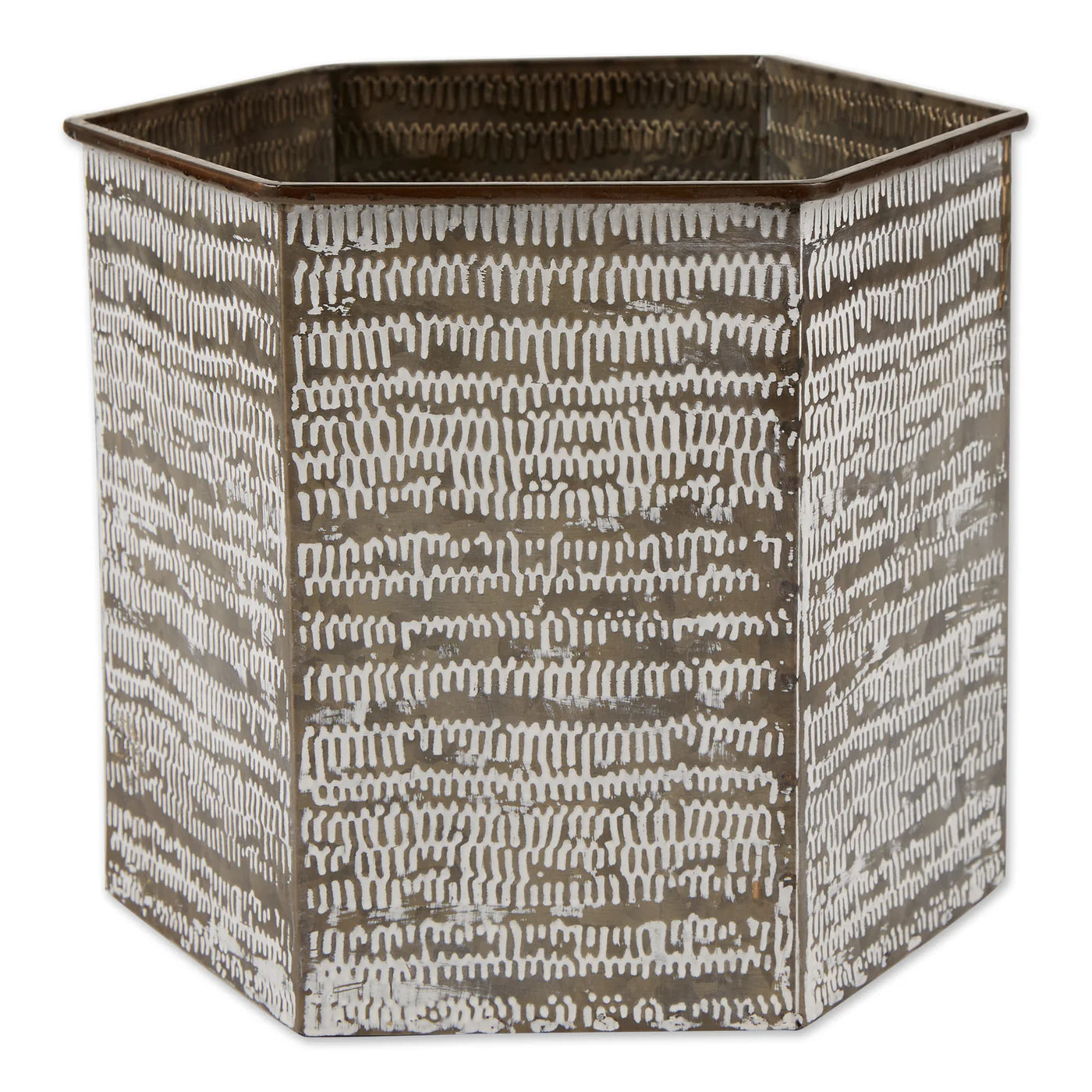 Hexagonal bucket with textured pattern on a white background
