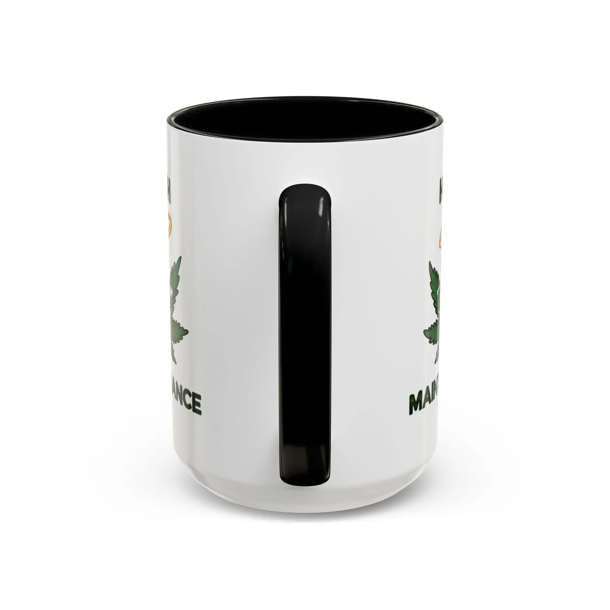 White mug with a black handle and interior on a white background