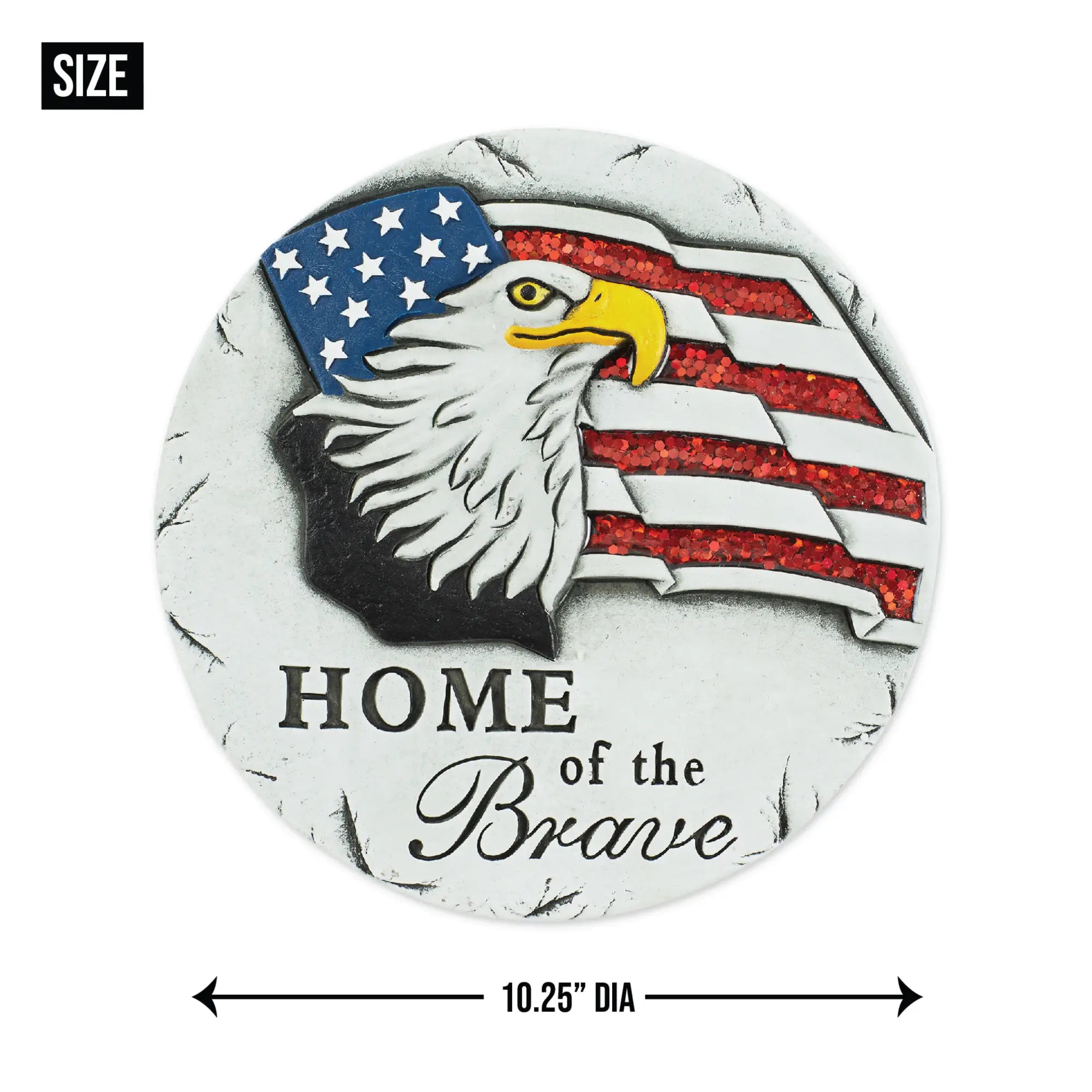 stepping stone with American flag and eagle design, featuring 'Home of the Brave' text.
