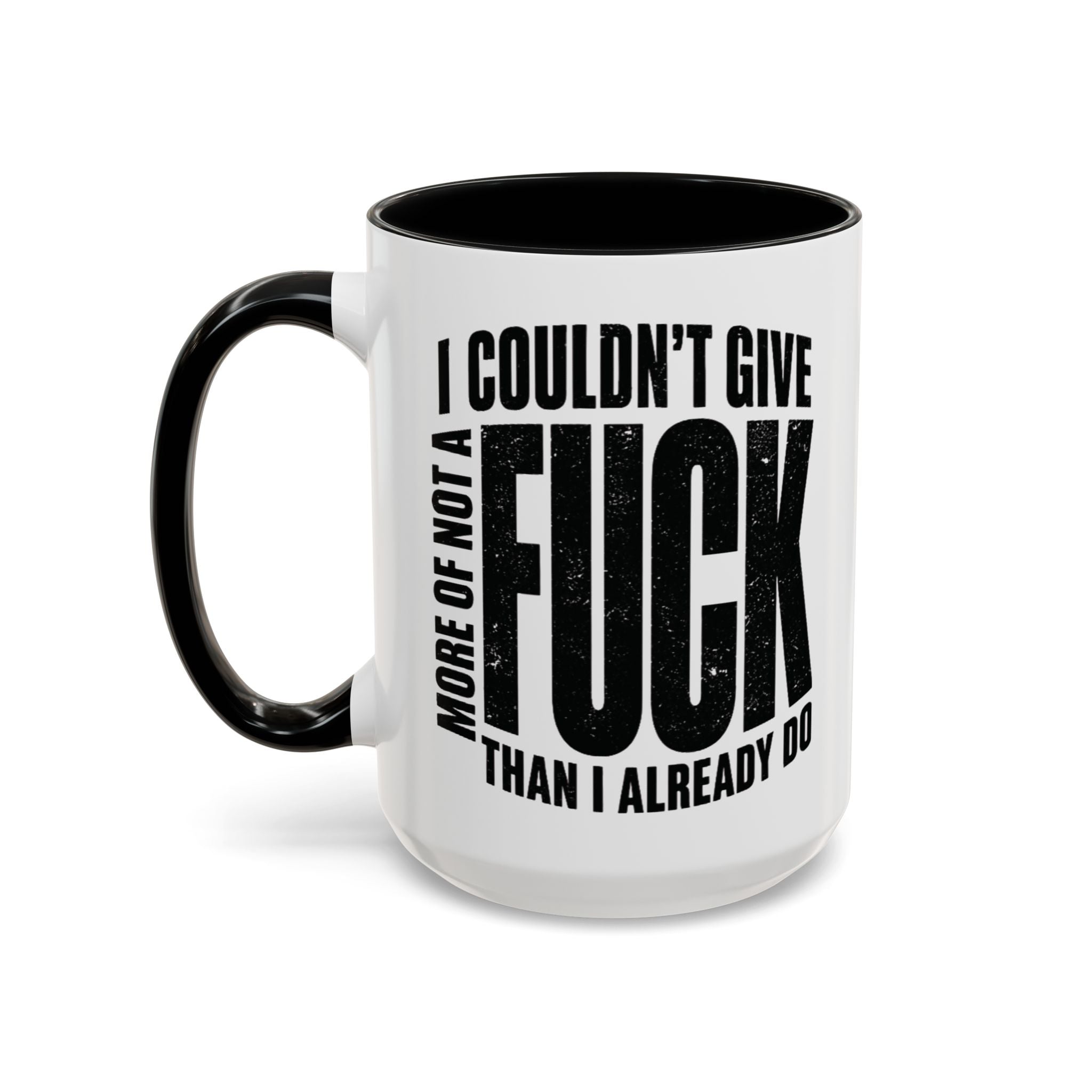 White coffee mug with black handle and sarcastic F-bomb quote