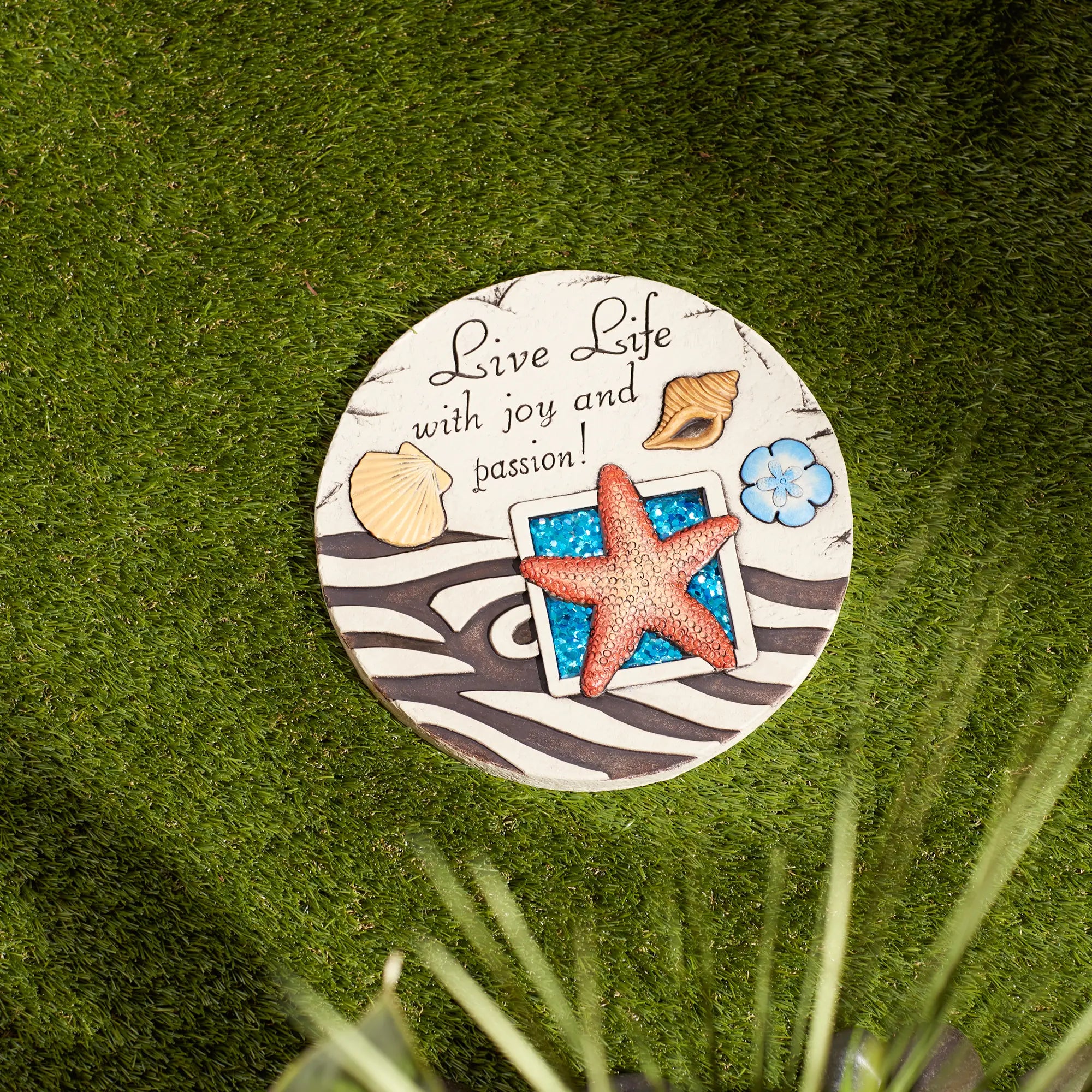 Live Life with Joy and Passion cement stepping stone on grass