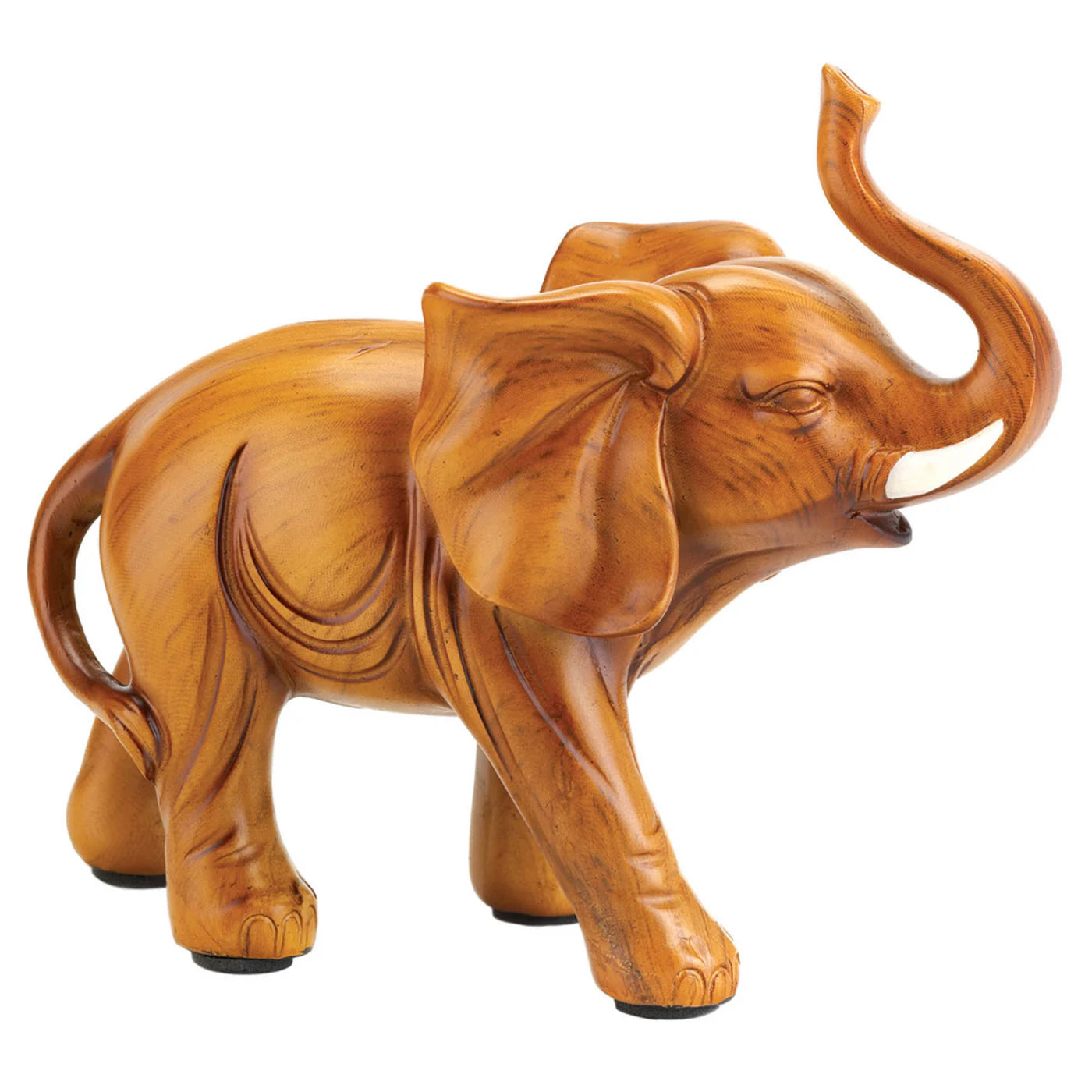 Wooden elephant figurine on a white background