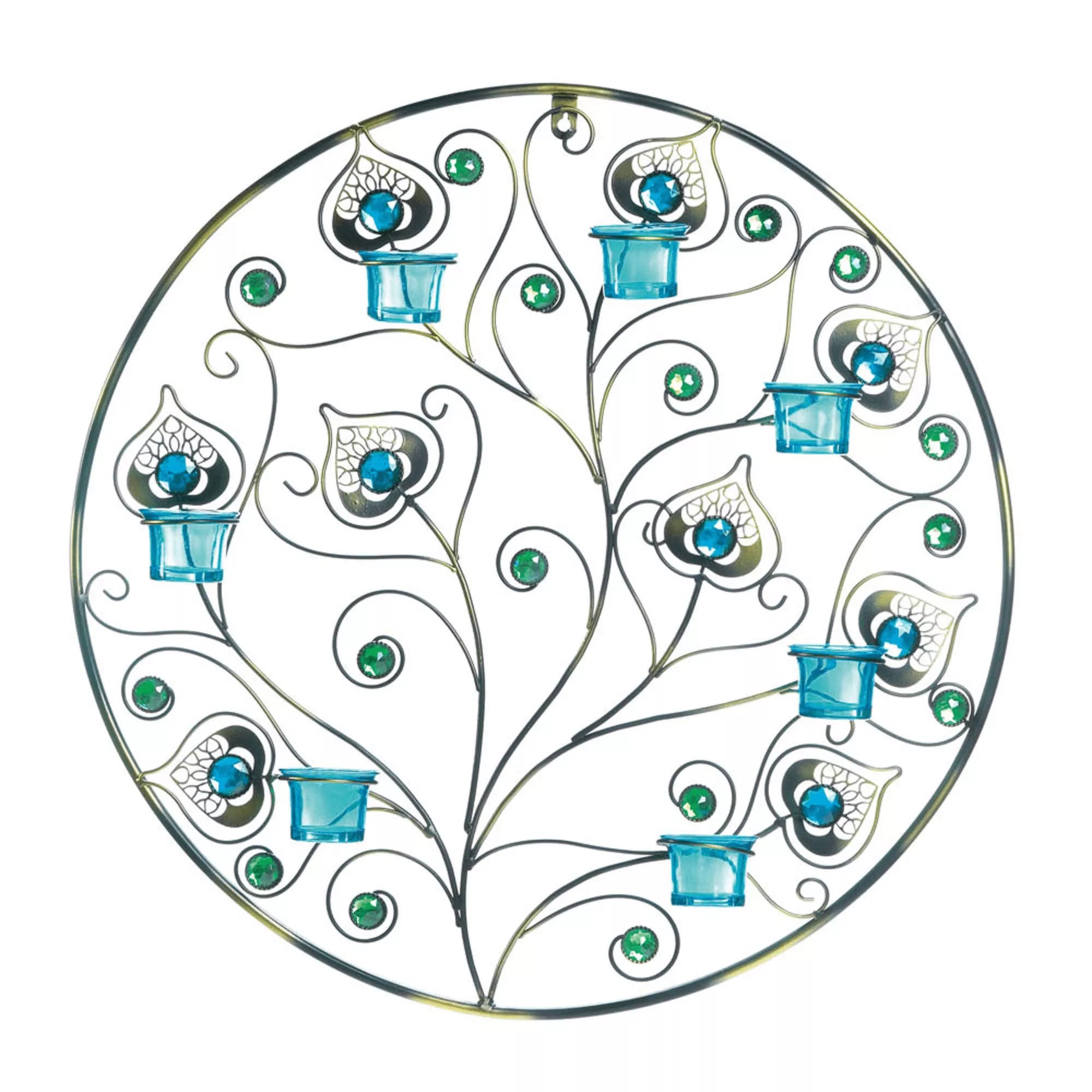 Peacock Plumes Circular Wall Sconce - Saunni Bee - Wall Candle Sconce