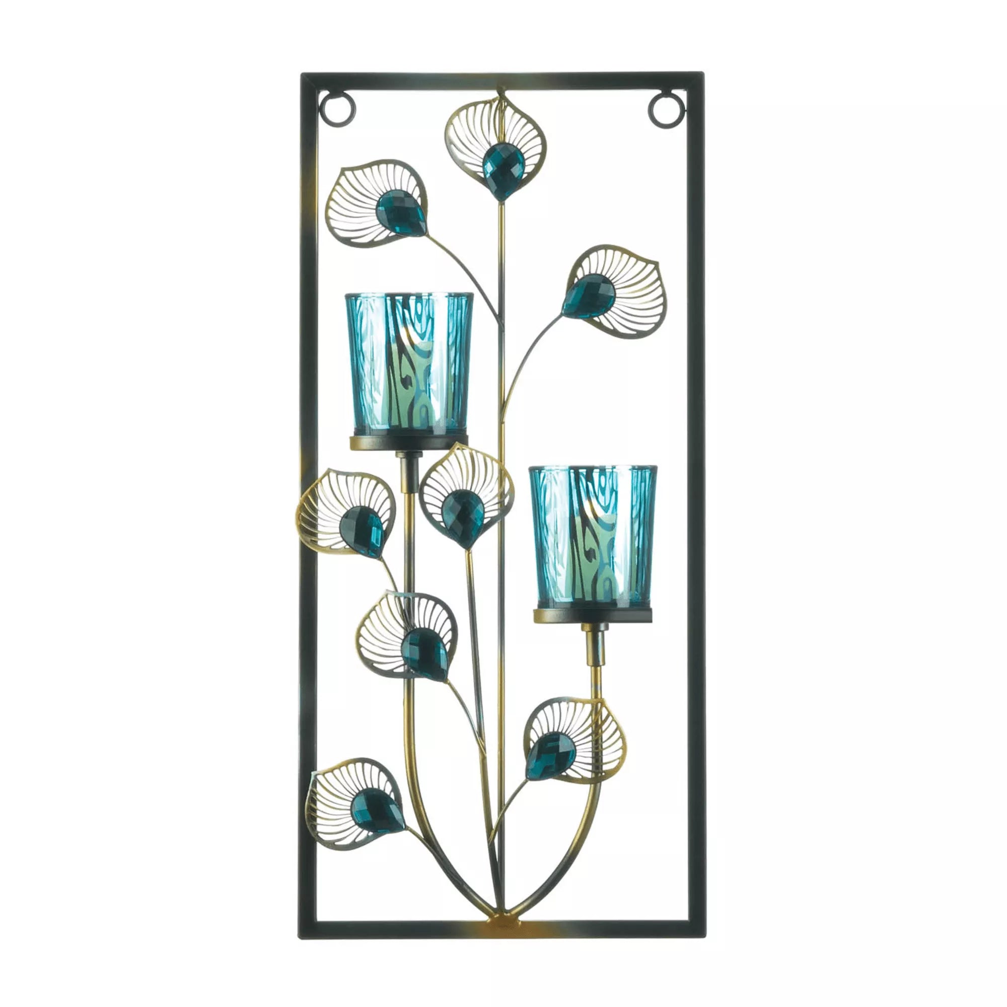 Peacock Two Candle Wall Sconce - Saunni Bee - Wall Candle Sconce