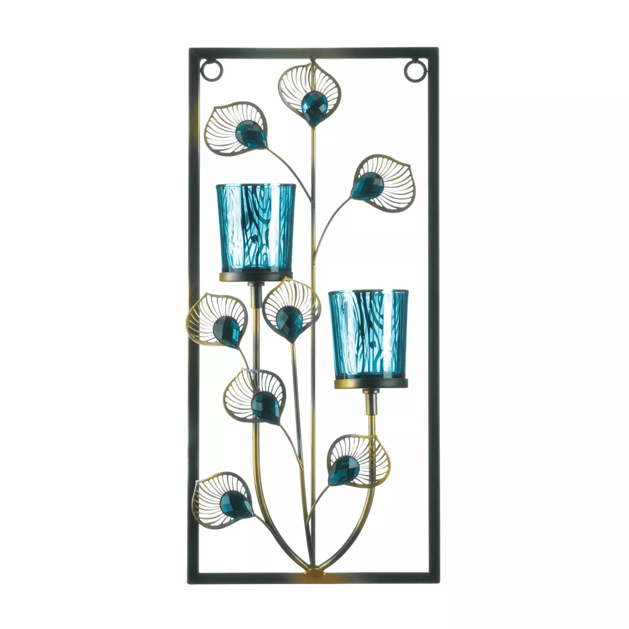 Peacock Two Candle Wall Sconce - Saunni Bee - Wall Candle Sconce