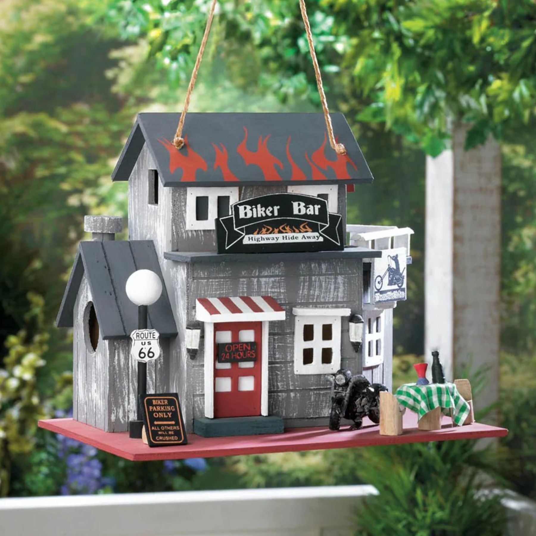 Route 66 Biker Bar Themed Wood Birdhouse - Saunni Bee - Wood Birdhouse