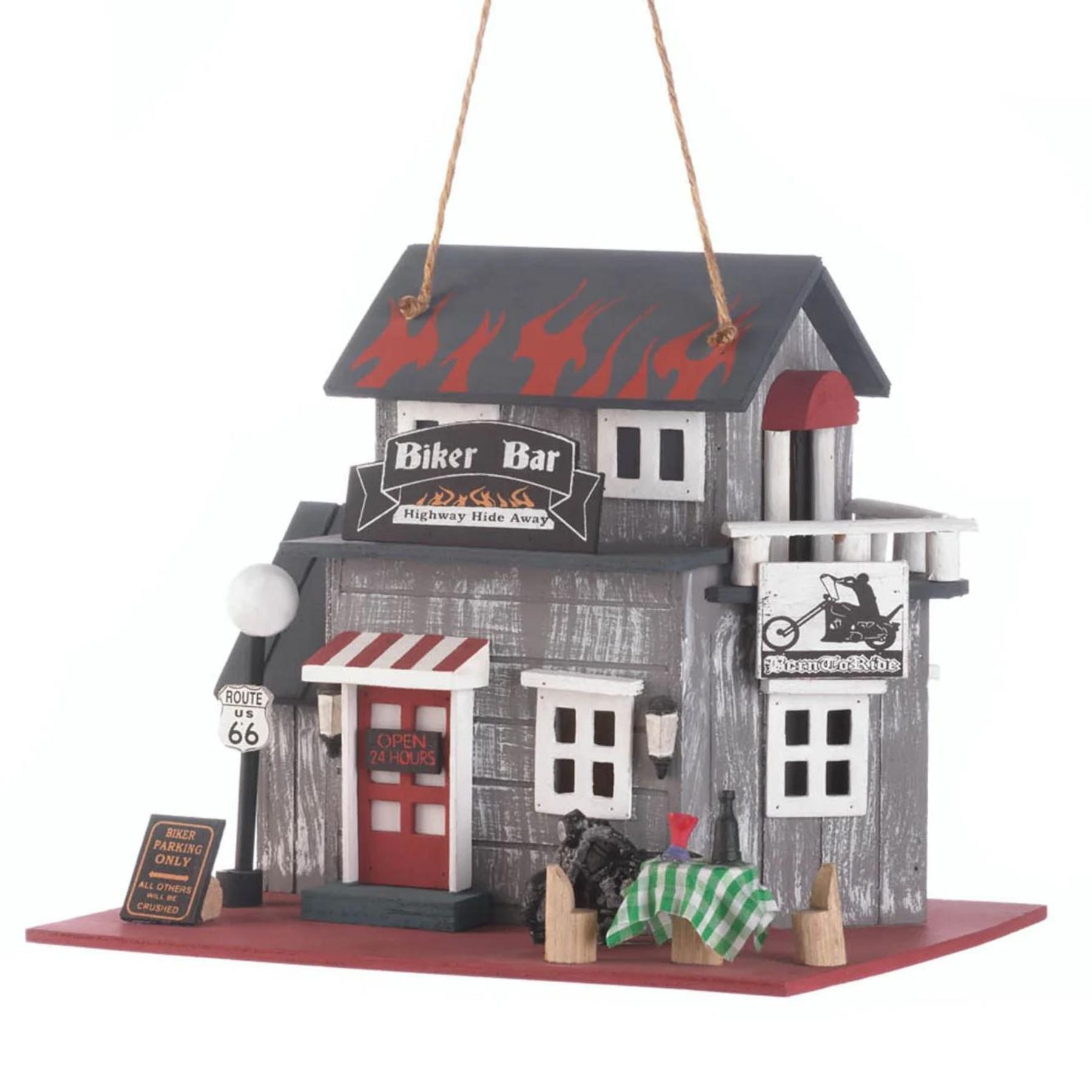 Route 66 Biker Bar Themed Wood Birdhouse - Saunni Bee - Wood Birdhouse