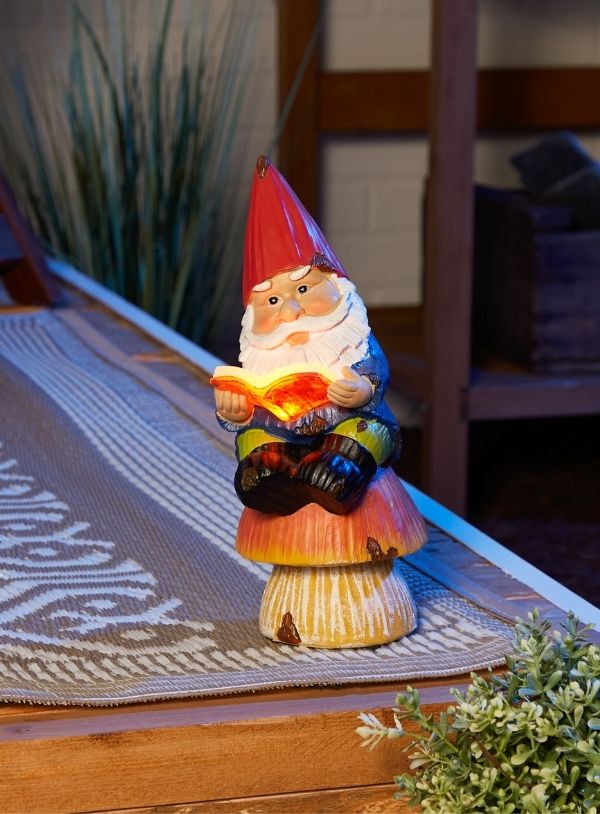 Bookworm Gnome Solar Statue