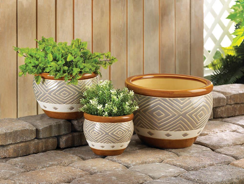 Earth Tone Trim Planter Trio - Saunni Bee - Planter