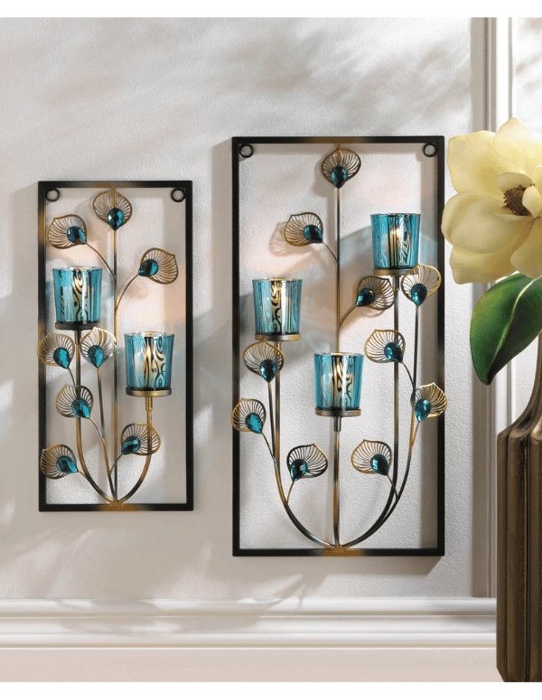Peacock Three Candle Wall Sconce - Saunni Bee - Lighting