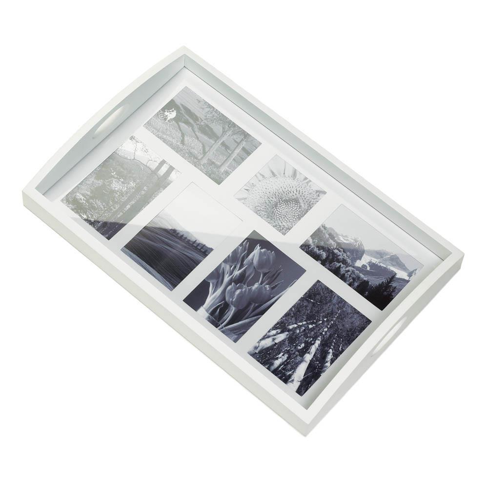 White photo collage wooden serving tray