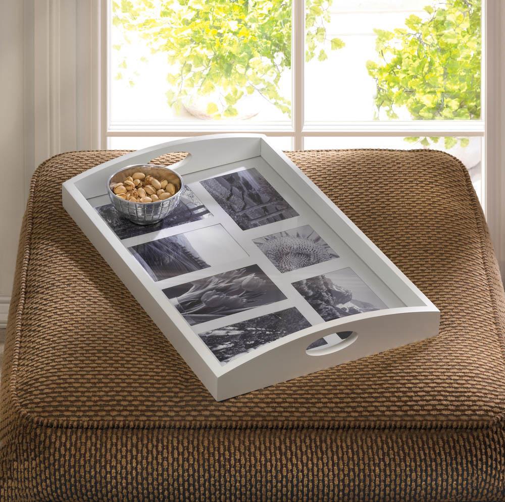 White Photo Frame Serving Tray with Handle holds