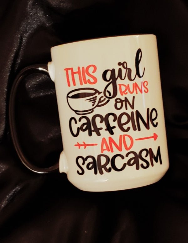 This Girl Runs On Caffeine & Sarcasm Mug - Saunni Bee - Mugs